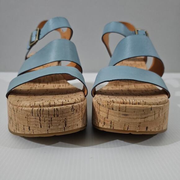 NEW Kork Ease Tish Sandal Womens 10 Turquoise Guinea Leather Cork Platform Heel - Picture 4 of 13